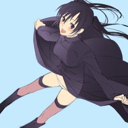 Rule 34 | 00s, 1girl, black hair, clothes lift, d.gray-man, dress, dress lift, lenalee lee, long hair, looking at viewer, mosha, panties, solo, thighhighs, twintails, underwear