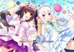 Rule 34 | 10s, 2015, 2girls, :3, :d, :p, animal ears, balloon, bell, neck bell, blue eyes, blue nails, blush, brown hair, cat ears, chocola (nekopara), collar, corset, detached sleeves, dress, finger to mouth, food, food print, happy, ice cream, ice cream cone, jingle bell, long hair, looking at viewer, macaron, md5 mismatch, multiple girls, nail polish, nekopara, open mouth, orange hair, original, pink nails, puffy detached sleeves, puffy sleeves, resized, sayori (neko works), siblings, sisters, smile, tail, thighhighs, tongue, tongue out, twintails, vanilla (nekopara), very long hair, white hair