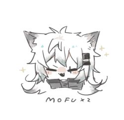 Rule 34 | 1girl, animal ears, arknights, blush, chibi, closed eyes, facing viewer, hair ornament, hairclip, lappland (arknights), messy hair, sato (lappysuki), scar, scar across eye, simple background, solo, white background, white hair