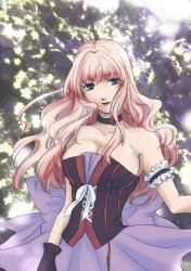 Rule 34 | 1girl, bad id, bad pixiv id, blue eyes, breasts, choker, cleavage, dress, girdle, gloves, hitoai, large breasts, long hair, macross, macross frontier, pink hair, sheryl nome, solo