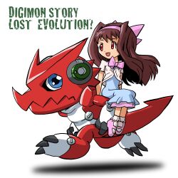 Rule 34 | blue eyes, digimon, looking at viewer, lowres, open mouth, running, shoutmon, sitting, tail, yui (digimon)