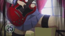 Rule 34 | &gt; &lt;, 10s, 1girl, :d, > <, angel beats!, animated, animated gif, demon tail, electric guitar, closed eyes, guitar, instrument, open mouth, pink hair, school uniform, screencap, smile, solo, sparks, tail, xd, yui (angel beats!)