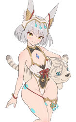 Rule 34 | absurdres, animal ears, cat ears, cat girl, dromarch (xenoblade), gonzarez, highres, leotard, nia (blade) (xenoblade), nia (xenoblade), simple background, solo, white background, xenoblade chronicles (series), xenoblade chronicles 2, xenoblade chronicles 3