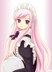 Rule 34 | 00s, 1girl, long hair, lucy maria misora, maid, pink background, pink hair, red eyes, ryp, simple background, solo, to heart (series), to heart 2, white background