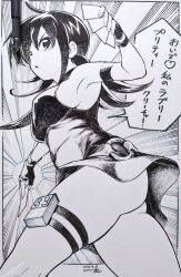 Rule 34 | ass, belt, boots, breasts, card, choker, deck of cards, determined, dress, duel masters, fingerless gloves, gloves, greyscale, huge ass, large breasts, monochrome, playing card, pouch, short dress, speech bubble, tasogare mimi, thick thighs, thigh pouch, thighs, wide hips, yoshikage (yo4kage)