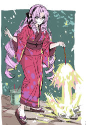 Rule 34 | 1girl, fireworks, highres, hyakumantenbara salome, japanese clothes, kimono, nijisanji, nobita (makoto7060355), purple hair, solo, standing, virtual youtuber