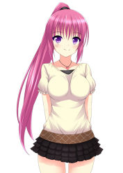 Rule 34 | 1girl, aosi (wasabiranzy), bad id, bad pixiv id, casual, heart, jewelry, long hair, miniskirt, necklace, original, ponytail, purple eyes, purple hair, skirt, smile, solo