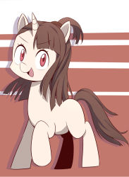 Rule 34 | 1girl, animal ears, animalization, brown hair, caibao return, full body, highres, horns, horse ears, kagari atsuko, little witch academia, my little pony, my little pony: friendship is magic, no humans, parody, pink eyes, pony (animal), simple background, single horn