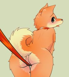 Rule 34 | 1girl, ass, blush, collar, dog, female focus, furry, furry female, leash, looking at viewer, looking back, ragu (apricolor), simple background, solo, standing, tail, tail raised, tongue, tongue out