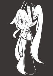 Rule 34 | 1girl, bare shoulders, blush, buriki no dance (vocaloid), crown, detached sleeves, from side, greyscale, hair between eyes, hair ornament, hatsune miku, highres, long hair, looking at viewer, monochrome, necktie, open mouth, pleated skirt, shirt, skirt, sleeves past fingers, sleeves past wrists, solo, spotted skirt, star-shaped pupils, star (symbol), symbol-shaped pupils, tsunotsuki (uguisu maccha), twintails, very long hair, vocaloid
