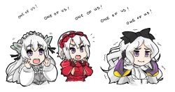 Rule 34 | 10s, 3girls, :i, blush, bow, breasts, chaika bogdan, chaika trabant, cleavage, cleavage cutout, clothing cutout, covering own ears, crying, dress, english text, gloves, gothic lolita, hair ornament, hair ribbon, hairband, hairclip, hitsugi no chaika, latenight, lolita fashion, lolita hairband, long hair, maid headdress, motion lines, multiple girls, name connection, open mouth, purple eyes, red dress, ribbon, short hair, sideboob, spoilers, tears, trait connection, trembling, viivi holopainen, white background, white dress, white hair