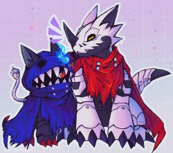 Rule 34 | absurdres, cable, claws, digimon, digimon (creature), hackmon (appmon), hackmon (digimon), highres, hood, name connection, red eyes, tail