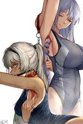 Rule 34 | 2girls, absurdres, ak-12 (girls&#039; frontline), an-94 (girls&#039; frontline), armpit penetration, armpit pussy, armpit sex, armpits, bad id, bad pixiv id, breasts, collar, cum on armpit, gag, girls&#039; frontline, highres, iuui, large breasts, medium breasts, misplaced genitals, multiple girls, object insertion, sex toy, silver hair, spread armpit, swimsuit, what