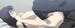 Rule 34 | 1boy, 1girl, animated, bed, black hair, bouncing breasts, breasts, closed eyes, condom, from side, highres, huge breasts, interior, itou makoto, katsura kotonoha, large breasts, long hair, looping animation, missionary, nipples, nude, penis, resized, school days, school days hq, school uniform, sex, thighhighs, third-party edit, uncensored, upscaled, video