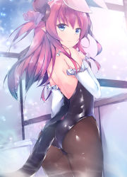 Rule 34 | 1girl, animal ears, ass, breasts, dragon girl, elizabeth bathory (fate), elizabeth bathory (fate/extra ccc), fake animal ears, fate (series), fishnet pantyhose, fishnets, highres, leotard, nipples, pantyhose, playboy bunny, pointy ears, rabbit ears, small breasts, solo, twiska (doubitian), two side up