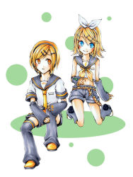 Rule 34 | 1boy, 1girl, bad id, bad pixiv id, blonde hair, blue eyes, brother and sister, detached sleeves, hair ornament, hairclip, kagamine len, kagamine rin, midriff, necktie, rinsan (nametake), short hair, siblings, twins, vocaloid, yellow eyes, yellow necktie