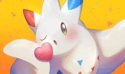 Rule 34 | ;o, blush, commentary, creatures (company), game freak, gen 4 pokemon, gradient background, heart, highres, looking at viewer, nintendo, no humans, nullma, one eye closed, open mouth, pokemon, pokemon (creature), solo, togekiss