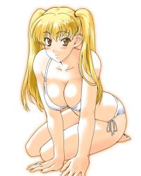 Rule 34 | bikini, blonde hair, blush, breasts, cleavage, leaning, long hair, swimsuit, tagme, twintails, yellow eyes