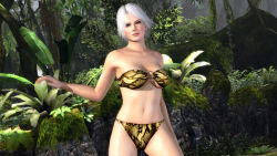 Rule 34 | 1girl, 3d, absurdres, bikini, breasts, christie (doa), dead or alive, dead or alive 5, female focus, highres, large breasts, nature, navel, official art, outdoors, plant, solo, swimsuit, tecmo, tree, white hair