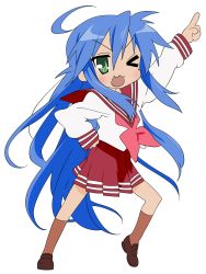 Rule 34 | 00s, 1girl, absurdres, ahoge, female focus, full body, highres, izumi konata, lucky star, mole, pointing, school uniform, shoes, skirt, socks, solo, standing, tagme, transparent background, vector trace
