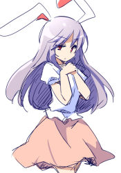 Rule 34 | 00tea, 1girl, animal ears, blouse, cowboy shot, long hair, purple hair, rabbit ears, red eyes, reisen udongein inaba, shirt, simple background, sketch, solo, standing, touhou, white background, white shirt