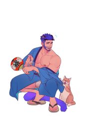 Rule 34 | 1boy, abs, absurdres, animal ears, bara, bare pectorals, beard, cat, cat boy, cat ears, cat tail, facial hair, festival, flying sweatdrops, full body, fundoshi, hand fan, highres, japanese clothes, kuro (kuroshima kurishiro), kuroshima kurishiro (muyi24108414), large pectorals, leg hair, male focus, male underwear, mature male, muscular, muscular male, nipples, original, pectorals, see-through, short hair, solo, sweatdrop, tail, thick eyebrows, thick thighs, thighs, undercut, underwear, undressing, wet, wet clothes, wet male underwear, white background, white male underwear