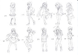 Rule 34 | 10s, 6+girls, ahoge, character name, crescent, crescent hair ornament, full body, fumizuki (kancolle), graphite (medium), hair ornament, kantai collection, kikuzuki (kancolle), kisaragi (kancolle), kuma (kancolle), long hair, mikazuki (kancolle), mochizuki (kancolle), multiple girls, mutsuki (kancolle), nagatsuki (kancolle), open mouth, pleated skirt, satsuki (kancolle), school uniform, serafuku, shirubaburu, skirt, tama (kancolle), traditional media, translation request, yawning