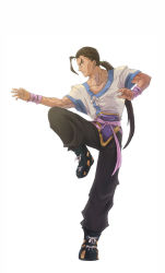 Rule 34 | 1boy, ahoge, black footwear, black pants, brown hair, fei fong wong, fighting stance, huge ahoge, long hair, looking to the side, male focus, official art, pants, ponytail, solo, standing, standing on one leg, tosh (toshushu), wristband, xenogears