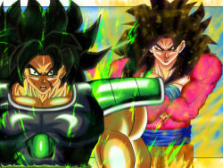 Rule 34 | 2boys, absurdres, alternate universe, aura, black hair, broly (dragon ball super), commentary, crossed arms, dragon ball, dragon ball gt, dragon ball super, dragon ball super broly, english commentary, facial scar, highres, incredibly absurdres, looking at another, male focus, md5 mismatch, multiple boys, muscular, muscular male, open mouth, pants, pectorals, red fur, resolution mismatch, saiyan armor, scar, scar on cheek, scar on face, self-upload, smirk, sombra xeno, son goku, source smaller, spiked hair, super saiyan, super saiyan 4, teeth, upper teeth only, yellow pants