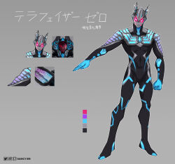 Rule 34 | 1boy, alien, armor, black bodysuit, bodysuit, boots, color timer, dark persona, detached horns, full body, glowing, glowing eyes, highres, horns, looking at viewer, male focus, red eyes, solo, standing, tokusatsu, tongzhen ganfan, ultra series, ultraman geed (series), ultraman zero, ultraman zero the movie, ultraman zero the movie choukessen! belial ginga teikoku