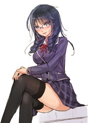Rule 34 | 1girl, black hair, blue eyes, glasses, kazeno, long hair, original, school uniform, solo, thighhighs