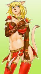 Rule 34 | 00s, 1girl, animal ears, bikini, blonde hair, blue eyes, breasts, cameltoe, cat ears, cat tail, cleavage, doku sasori, elbow gloves, final fantasy, final fantasy xi, gloves, gochou (kedama), large breasts, loincloth, long hair, mithra (ff11), navel, open mouth, panties, solo, swimsuit, tail, thighhighs, underwear