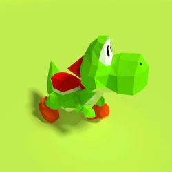 Rule 34 | 3d, animated, animated gif, black eyes, brown footwear, commentary, cortoony, english commentary, full body, green background, green theme, low poly, mario (series), nintendo, no humans, saddle, shoes, simple background, solo, super mario 64, walking, yoshi