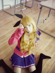 Rule 34 | blonde hair, cosplay, green eyes, isurugi mio, mm!, photo (medium)