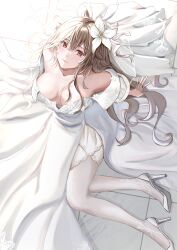Rule 34 | 1girl, absurdres, arm support, breasts, bridal veil, brown hair, collarbone, dress, flower, from above, girls&#039; frontline, hair between eyes, hair flower, hair ornament, high heels, highres, large breasts, long hair, looking at viewer, official alternate costume, pantyhose, red eyes, satsumaagee, sitting, smile, solo, sp9 (drifting snow) (girls&#039; frontline), sp9 (girls&#039; frontline), veil, wedding dress, white dress, white flower, white footwear, white pantyhose
