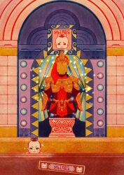 1boy armor brown_eyes counter curtains green_eyes indoors malo mochiwei nintendo poster_(object) shop solo sparkle the_legend_of_zelda the_legend_of_zelda:_twilight_princess topknot