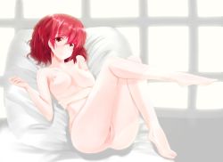 Rule 34 | 1girl, bad id, bad pixiv id, barefoot, breasts, collarbone, horikawa raiko, large breasts, nipples, nude, pussy, red eyes, red hair, septet (zrca janne), short hair, solo, touhou, uncensored