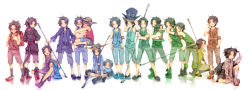 Rule 34 | 2boys, ai (ai 4393), animal hood, brothers, carrying, freckles, hat, highres, hood, male focus, monkey d. luffy, multiple boys, multiple persona, one piece, pole, portgas d. ace, siblings, tail, tank top, weapon