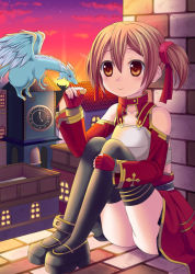 Rule 34 | 10s, 1girl, bare shoulders, brown eyes, brown hair, dragon, fingerless gloves, gloves, ikeda yuuki, md5 mismatch, pina (sao), short twintails, silica, sword art online, thighhighs, twintails