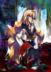 Rule 34 | 1girl, animal ears, book, fox ears, fox tail, glasses, maid, solo, tail, yuasa makoto
