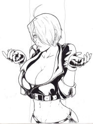 Rule 34 | angel (kof), breasts, cleavage, fingerless gloves, gloves, hair over one eye, highres, jacket, large breasts, midriff, navel, snk, the king of fighters