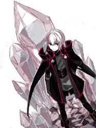 Rule 34 | 1boy, alternate color, arc system works, aya (min412), bad id, bad pixiv id, blazblue, blazblue: calamity trigger, boots, crystal, gloves, ice, kisaragi jin, male focus, red eyes, solo, uniform, white background, white hair