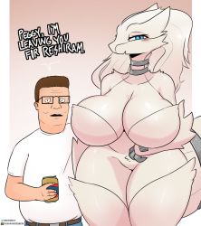 Rule 34 | 1boy, 1girl, alcohol, artist request, beer, beer can, belt, belt buckle, blue eyes, breasts, brown hair, buckle, can, creatures (company), denim, drink can, english text, game freak, gen 5 pokemon, glasses, hank hill, jeans, king of the hill, large breasts, legendary pokemon, long hair, nintendo, pants, pokemon, pokemon (creature), reshiram, shirt, tagme, tall female, what, white hair, white shirt, wide hips