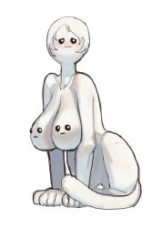 Rule 34 | 1girl, all fours, animal hands, black eyes, breasts, closed mouth, creature, full body, highres, large breasts, looking at viewer, meme, mossacannibalis, original, short hair, simple background, solo, tail, tbh creature (meme), what, white background, white hair