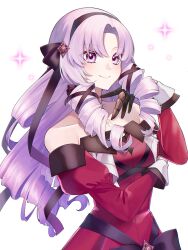 Rule 34 | 1girl, bn 807, claws, detached sleeves, dress, drill hair, highres, hyakumantenbara salome, hyakumantenbara salome (1st costume), juliet sleeves, long hair, long sleeves, nijisanji, parted bangs, puffy sleeves, purple eyes, purple hair, red dress, simple background, smile, solo, sparkle, virtual youtuber, white background