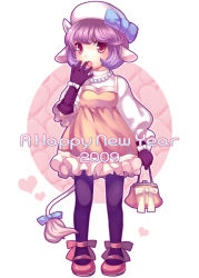Rule 34 | 00s, 1girl, 2009, :o, animal ears, blue bow, bow, cow ears, cow girl, cow horns, cow tail, female focus, full body, gloves, heart, horns, jewelry, necklace, new year, original, pantyhose, short hair, solo, tail, wasabi (sekai)