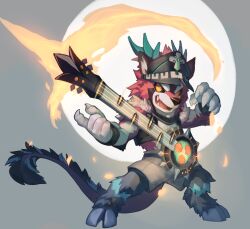 Rule 34 | black sclera, bracelet, brown shorts, chibi, chibi only, colored sclera, dragon tail, electric guitar, furry, furry male, goat legs, guitar, hat, horns, instrument, jacket, jewelry, null-ghost, open clothes, open jacket, orange eyes, original, shorts, smirk, tail, thick eyebrows