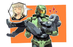 Rule 34 | 1boy, 1girl, angry, armor, blush, cal-141, carrying, couple, fume, halo (game), halo (series), halo legends, helmet, hobbang, long hair, o&#039;brian (halo), odst, power armor, power suit, princess carry, science fiction, spartan, spartan (halo), sweatdrop