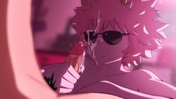 Rule 34 | 1boy, 1girl, :/, absurdres, aftersex, ashido mina, bedroom, black-framed eyewear, blurry, blurry background, blurry foreground, boku no hero academia, collarbone, colored skin, commentary, completely nude, cum, cum on eyewear, cum on hair, depth of field, english commentary, facial, greatm8, handjob, hetero, highres, horns, indoors, male pubic hair, nude, parted lips, penis, photoshop (medium), pink hair, pink skin, pink theme, pubic hair, short hair, solo focus, source filmmaker (medium), sunglasses, uncensored, upper body