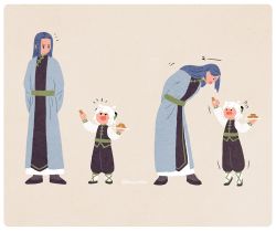 Rule 34 | 2boys, 2koma, animal ears, bbvip neko, black footwear, black pants, blue hair, cat boy, cat ears, child, chinese clothes, comic, food, grey robe, height difference, leaning forward, long hair, long sleeves, luo xiaohei, luo xiaohei zhanji, multiple boys, multiple views, pants, plate, robe, shoes, short hair, simple background, tan background, twitter username, white hair, wuxian (the legend of luoxiaohei)